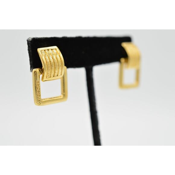 Givenchy Vintage Logo Earrings Gold Belt Buckle Dangle Square Runway Signed BinH - Picture 6 of 9